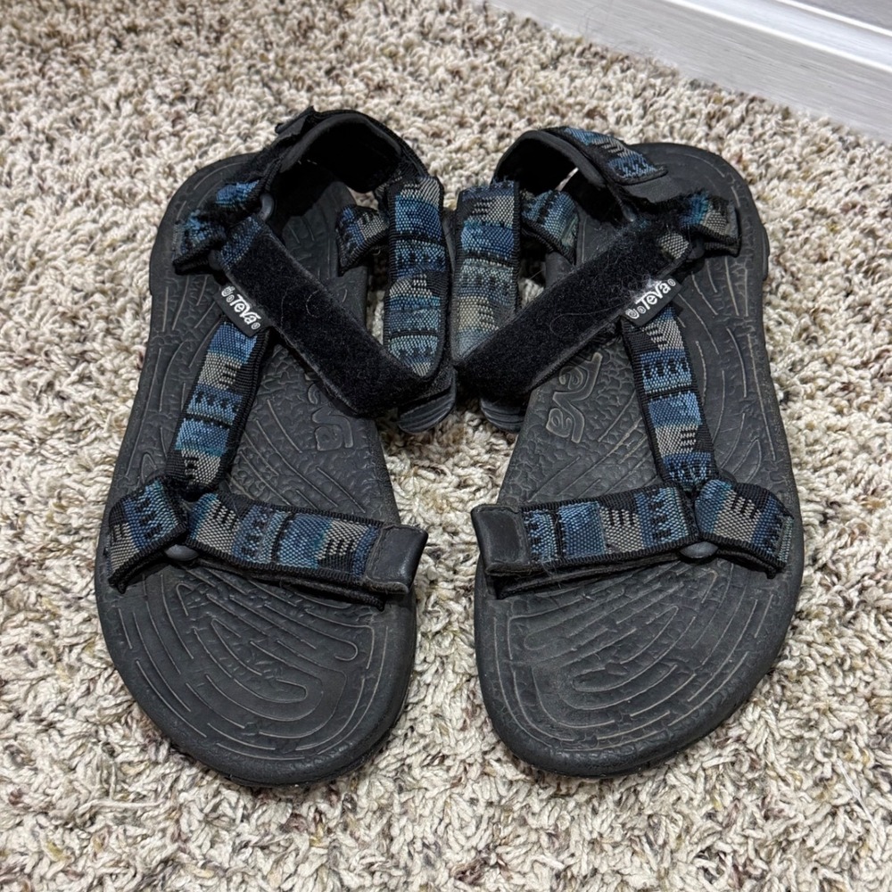 Teva Hurricane Mens Sandals Blue Grey Geometric Webbing Straps Sport Hiking 10